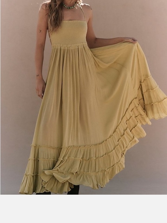Free People Dresses & Skirts - Free People Yellow Smocked Ruffle-Tier Maxi Skirt